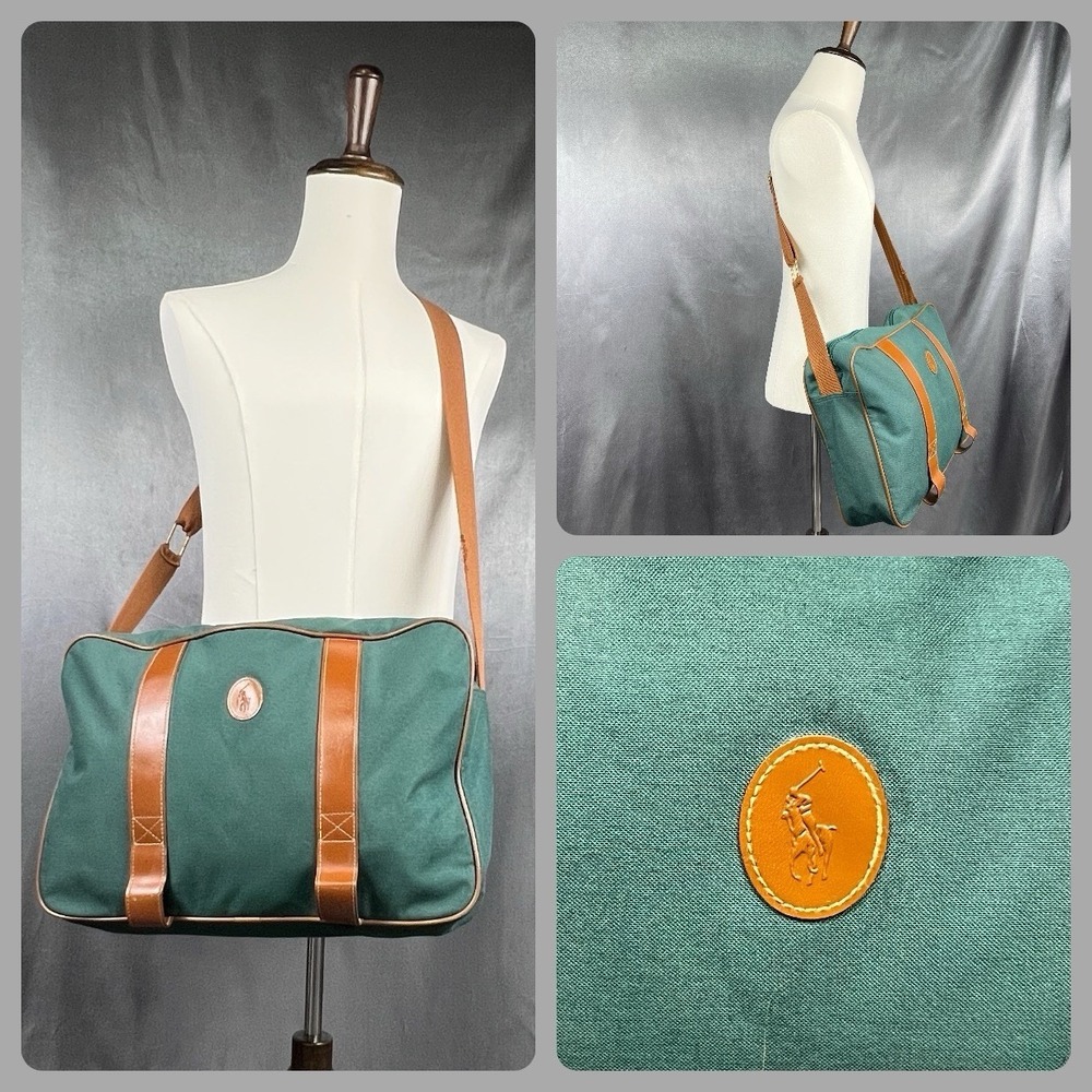 Polo Ralph Lauren Mens Bag Green Satchel Messenger Crossbody Travel Vintage 90s